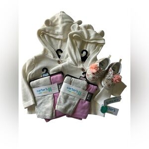 Carter's Cream Cardigan Hooded Sweater Pink/Gray Pants & Floral Plum Sneaker